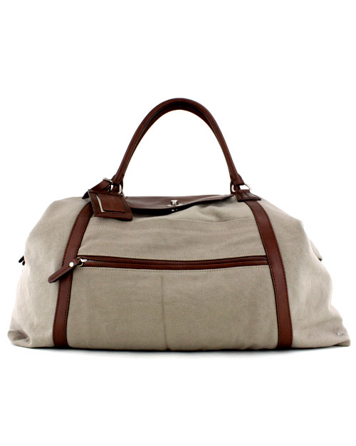 Brunello Cucinelli Leather and Canvas Weekender Bag in Beige for Men | Lyst