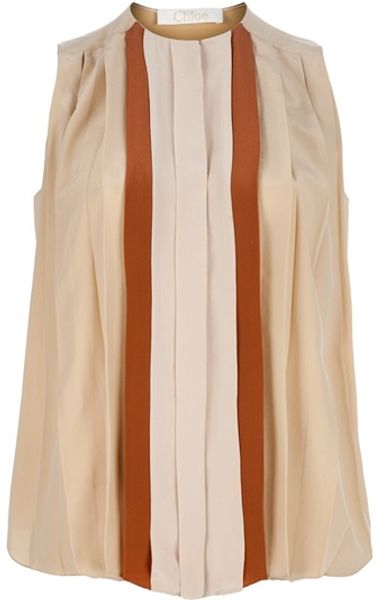 Chloé Pleated Blouse in Beige (nude) - Lyst