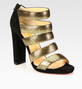 Christian Louboutin Mehari Metallic Leather and Suede Sandals - Lyst
