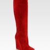 Christian Louboutin Suede Wedge Kneehigh Boots in Red - Lyst