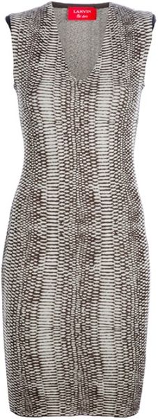 Lanvin Printed Dress in Brown - Lyst