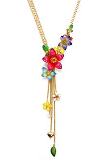 Betsey Johnson Gold Tone Multi Flower Y Necklace - Lyst