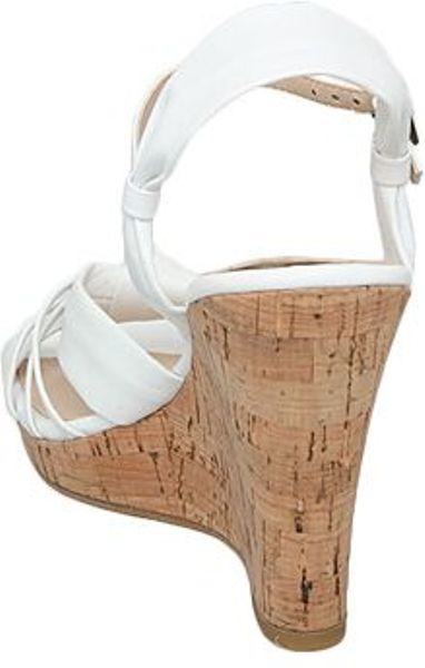 Dune Grand D Soft Knot Cork Wedge Sandals in White | Lyst