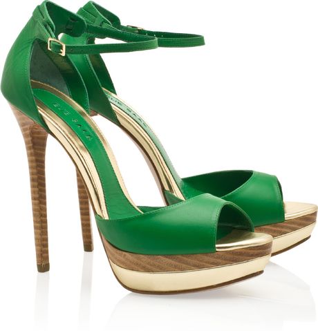 Elie Saab Peep Toe Platform Sandals in Green - Lyst