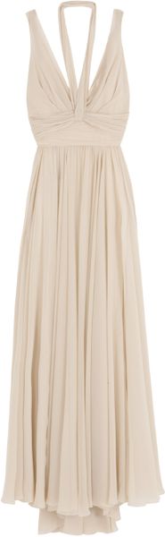 Elie Saab Silk Georg Long Slit Dress 1 in Beige - Lyst