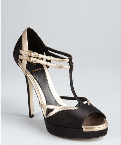 Fendi Black and Champagne Silk and Leather Strappy Platform Sandals in Black - Lyst