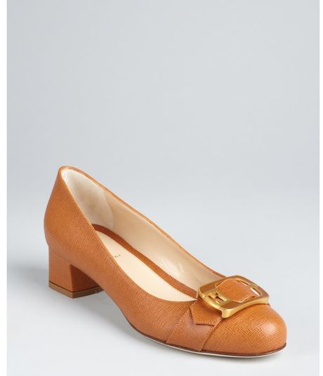 Fendi Whiskey Spalmati Canvas Buckle Detail Square Heel Pumps in Brown (whiskey) - Lyst