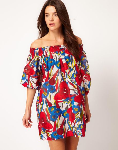French Connection Tahiti Floral Beach Smock Dress in Red (daisywhitevelarian) - Lyst