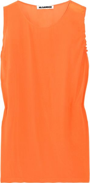 Jil Sander Gathered Silkcrepe Top in Orange - Lyst