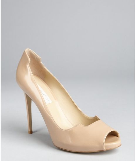 Stella Mccartney Brown Sugar Faux Patent Leather Peep Toe Platform Heels in Beige (brown) - Lyst