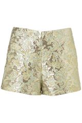 Topshop Floral Metallic Green Shorts