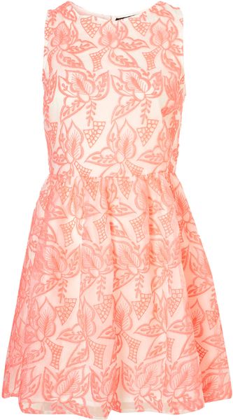 Topshop Embroidered Organza Dress in Pink - Lyst