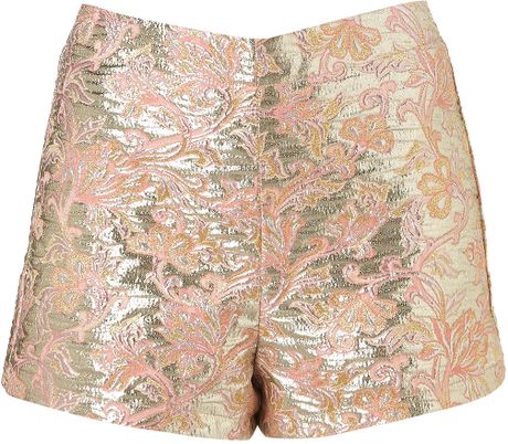 Topshop Floral Metallic Pink Shorts in Pink - Lyst