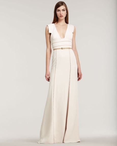 Elie Saab Stretch Crepe Capsleeve Gown in Beige (cream) - Lyst