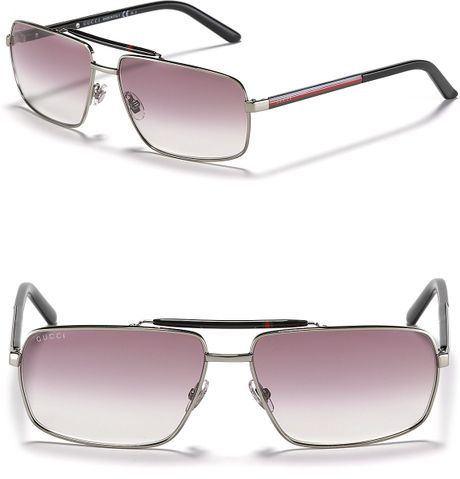 Gucci Rectangle Sunglasses with Top Bar in Silver (ruthenium) - Lyst