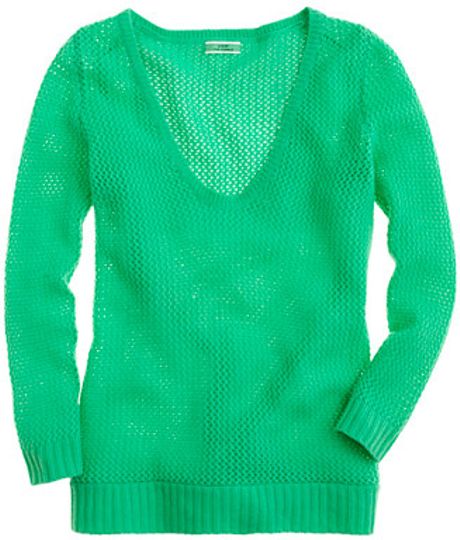 J.crew Cashmere Pointelle Vneck Sweater in Green (green ribbon) - Lyst