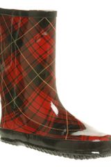 Office Marshmallow Welly Red Tartan Rub