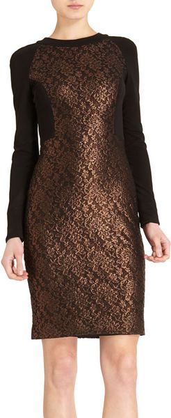 Prabal Gurung Lace Panel Dress in Brown (floral) - Lyst
