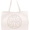 Tory Burch Perf Logo Small Tote in White (ivory) - Lyst