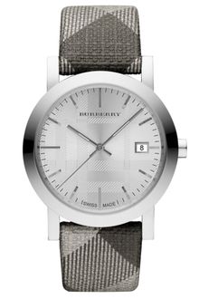 Burberry Womens Swiss Silver Shimmer Check Fabric Strap 38mm - Lyst