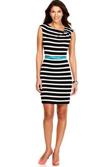 Calvin Klein Sleeveless Belted Striped Sheath - Lyst