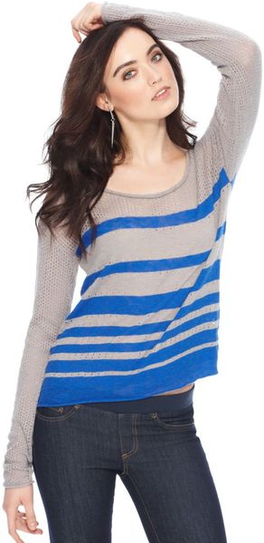  Long Sleeve Striped Open Knit Cotton 