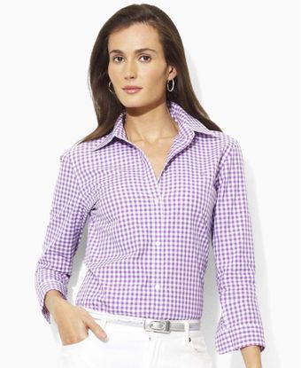  Priya Three Quarter Sleeve Gingham Button Down 
