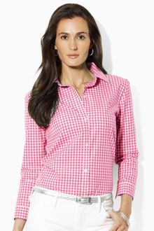 Lauren by Ralph Lauren Priya Three Quarter Sleeve Gingham Button Down - Lyst