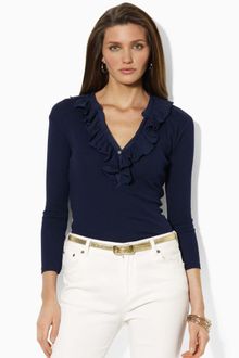 Lauren by Ralph Lauren Rosie Three Quarter Sleeve Ruffle Scoopneck - Lyst