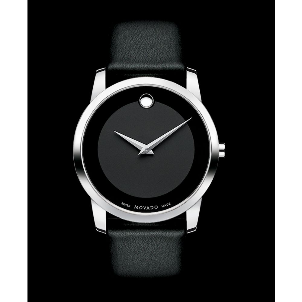 Movado Mens Swiss Museum Black Leather Strap 40mm in Black ...