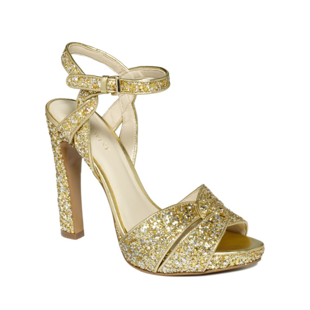 Nine West Hotlist Platform Sandals in Gold (gold glitter