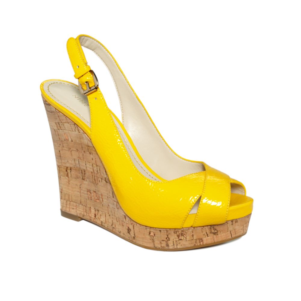Nine West Laffnplay Wedge Sandals in Yellow | Lyst