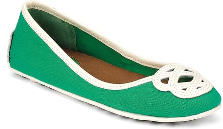Sperry Top-sider Flats Lakeside Driver Ballet in Green (kelly green white canvas) - Lyst
