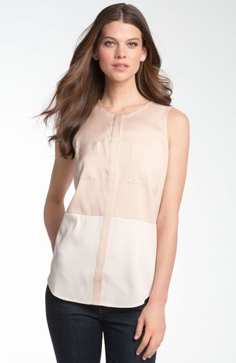 Valette Colorblock Sleeveless Stretch Silk Shirt - Lyst