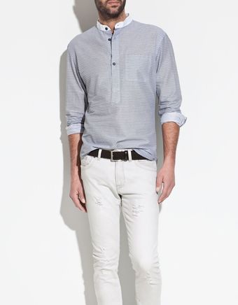 Zara Kaftan Shirt with Contrast Collar - Lyst