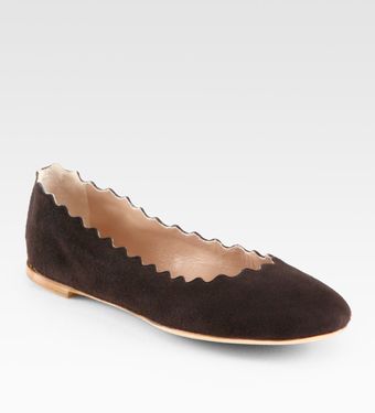 Chloé Scalloped Suede Ballet Flats - Lyst