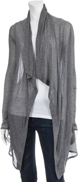 Helmut Lang Ribbed Drape Front Cardigan in Gray (grey) - Lyst