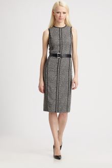 Michael Kors Belted Tweed Dress - Lyst