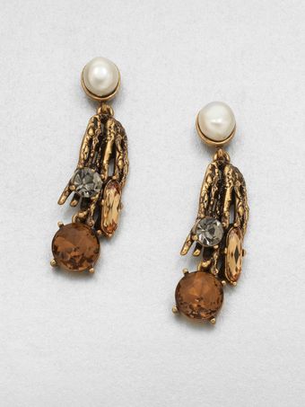 Oscar de la Renta Stone Embellished Drop Earrings - Lyst