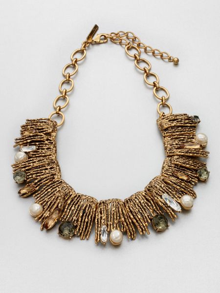 Oscar De La Renta Stone Swarovski Crystal Embellished Collar Necklace in Gold (bronze) - Lyst