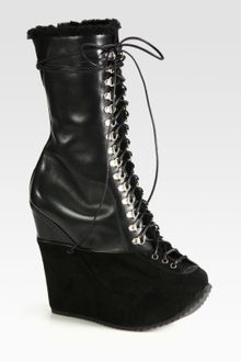 Yves Saint Laurent Leather and Suede Wedge Laceup Boots - Lyst
