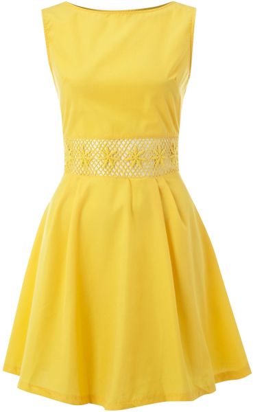 Ax Paris Crochet Detail Skater Dress in Yellow - Lyst