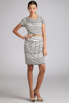 Donna Morgan Ivory and Navy Textured Striped Jersey Rope Belted Dress - Lyst