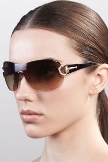 Gucci Logo Shield Sunglasses Golden - Lyst