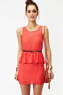 Nasty Gal Lace Peplum Dress Coral - Lyst