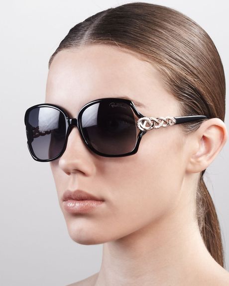 Roberto Cavalli Braid Detail Square Sunglasses  in Pink (black  rose gold) - Lyst