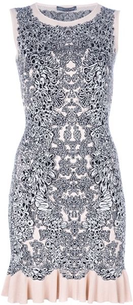 Alexander Mcqueen Jacquard Ruffle Dress in Gray (pink) - Lyst