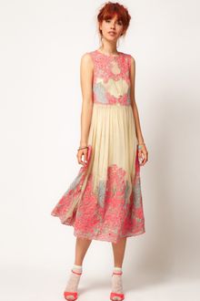 Asos Asos Salon Neon Embroidery Mesh Midi - Lyst