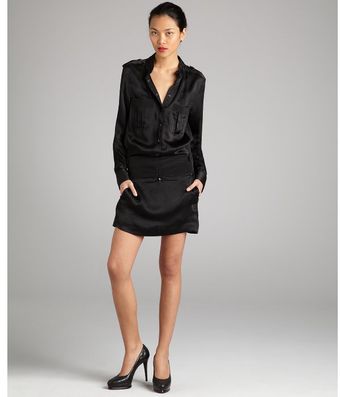  Black Silk Crepe Snap Button Dress 
