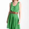 Calvin Klein Scoop Neck Pleated Chiffon Dress in Green (kelly) - Lyst